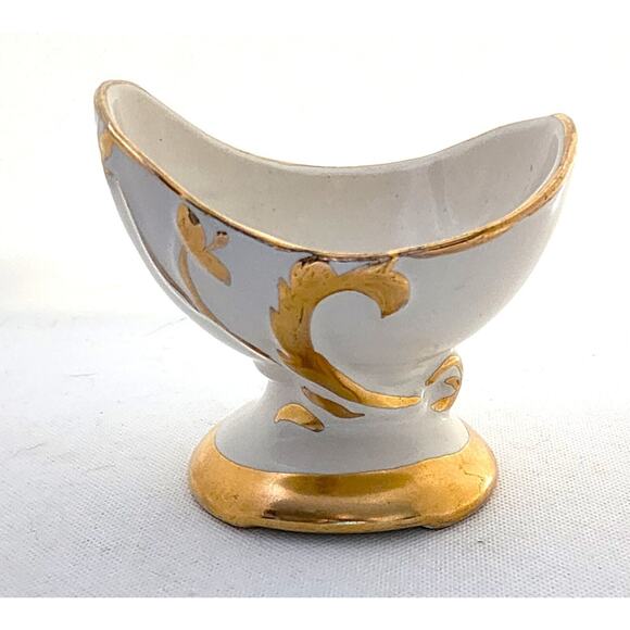 PLANTER/DECOR-23k GOLD TRIM-MCM-Cream & Gold-Small-Egg Shaped-Unique-Hand Paint - Picture 6 of 13
